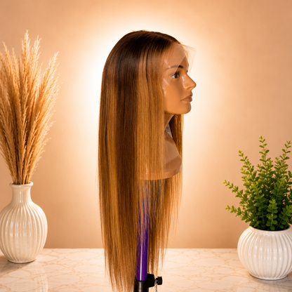 28”Highlight Straight Copper/ Auburn Brown Raw HD Lace