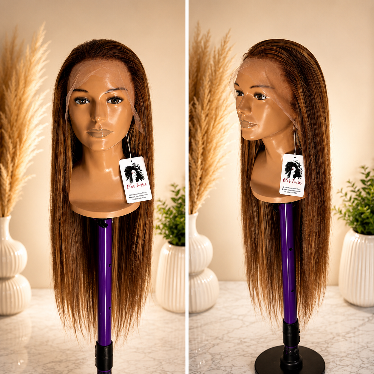 28”Highlight Straight Copper/ Auburn Brown Raw HD Lace