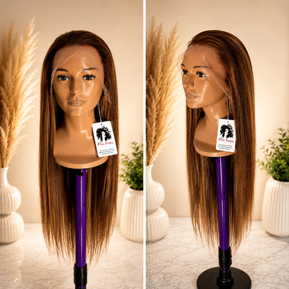 28”Highlight Straight Copper/ Auburn Brown Raw HD Lace